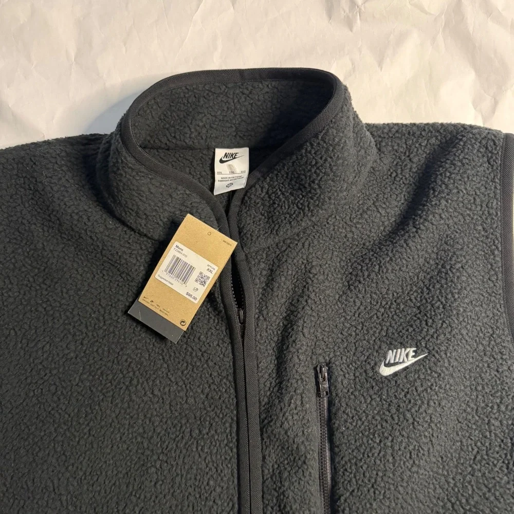 Nike‎ Mens Black Sherpa Pile Fleece Vest Zip Up Hiking Gilet Swoosh Outdoor XXL